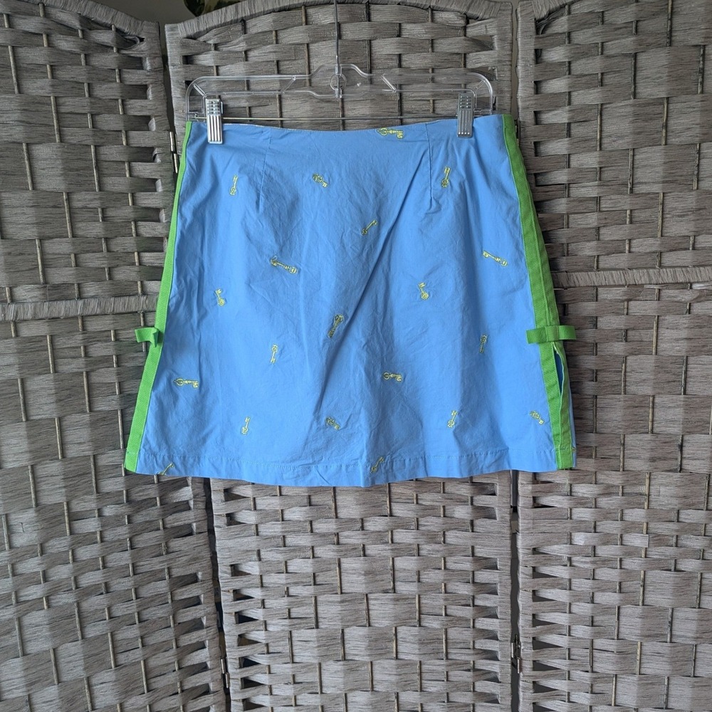 Key West Skort Blue Embroidered Key Grosgrain Trim Bows Sz 8 Preppy Coastal EUC